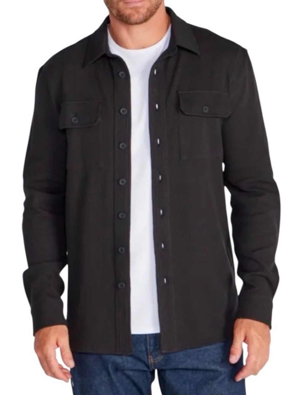BYLT Premium Basics Thermal Button Down Overshirt Waffle Knit Chest Pockets XL